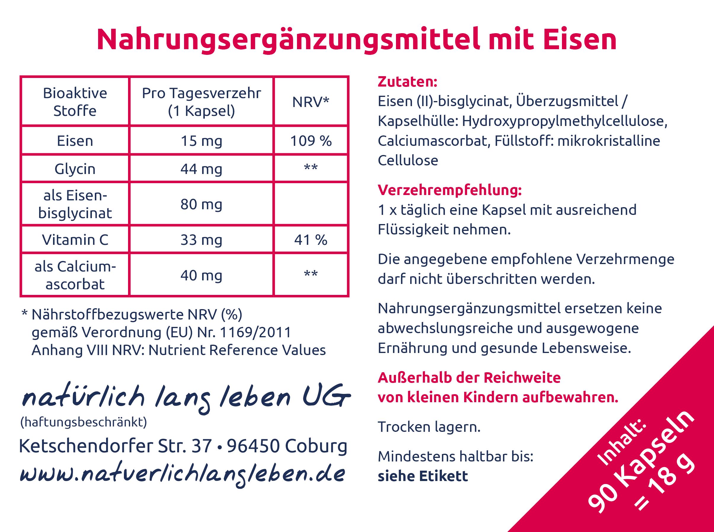 natürlich lang leben Eisenbisglycinat