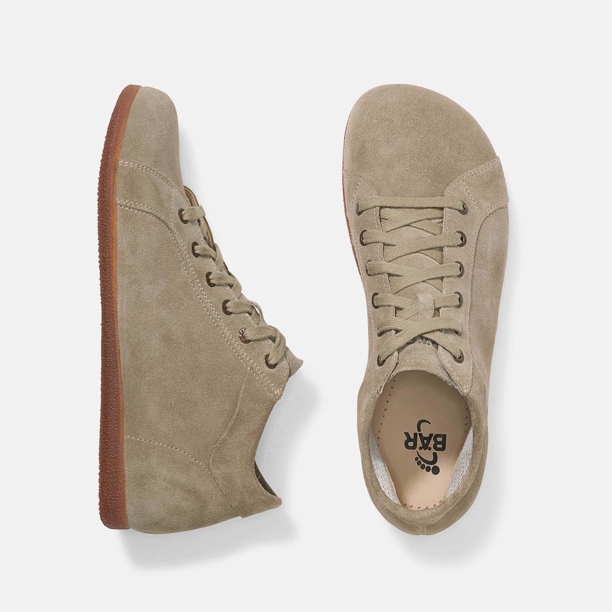 BÄR Damen-Stiefeletten aus beigem Wildleder, Innensohle mit Logo.