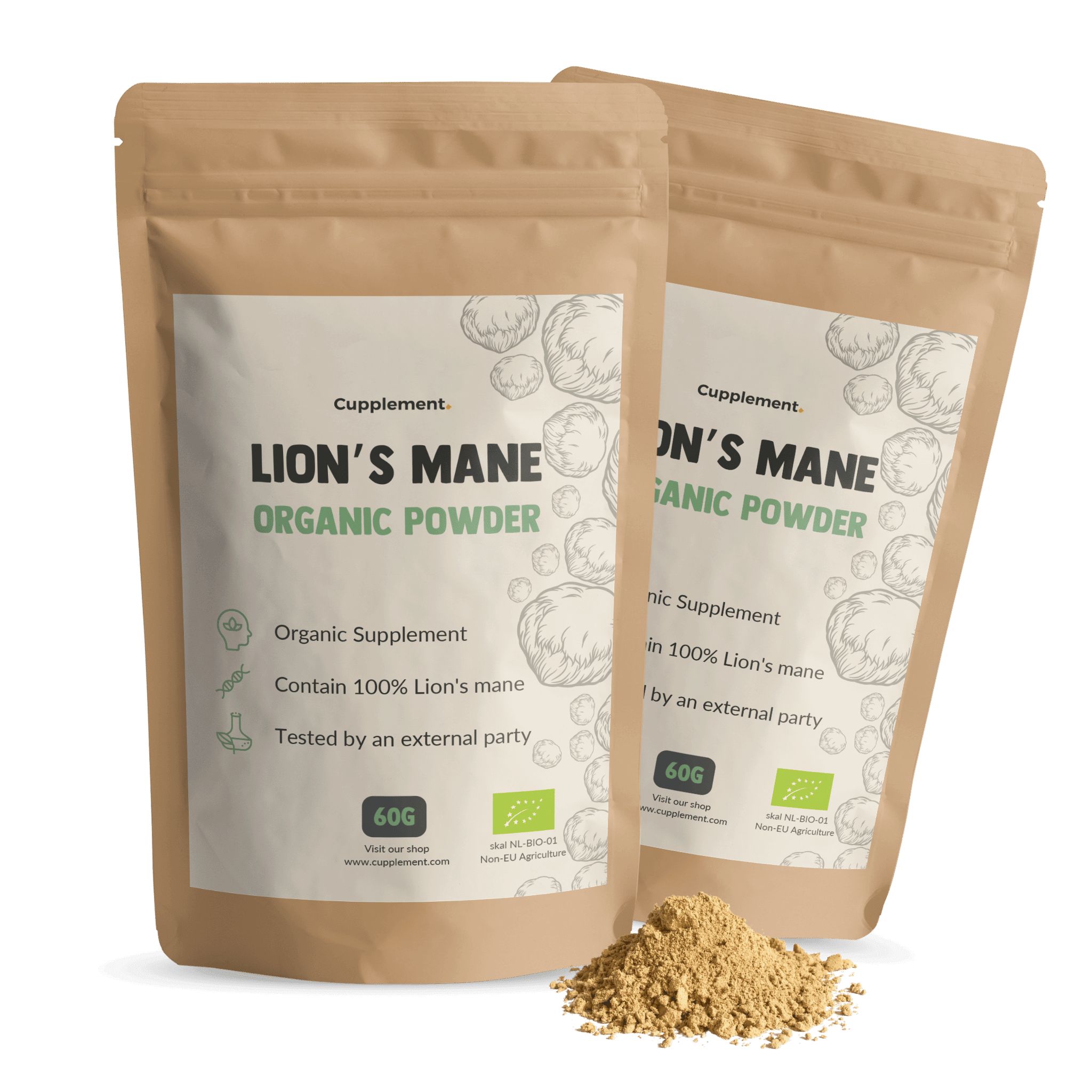 Cupplement® - Lions Mane Pulver (Hericium Erinaceus) Bio Kombipack 120 g
