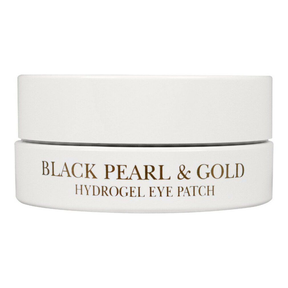 Geschlossene, weiße Dose mit Aufschrift: Black Pearl & Gold, Hydrogel Eye Patch. Goldfarbene Schrift.