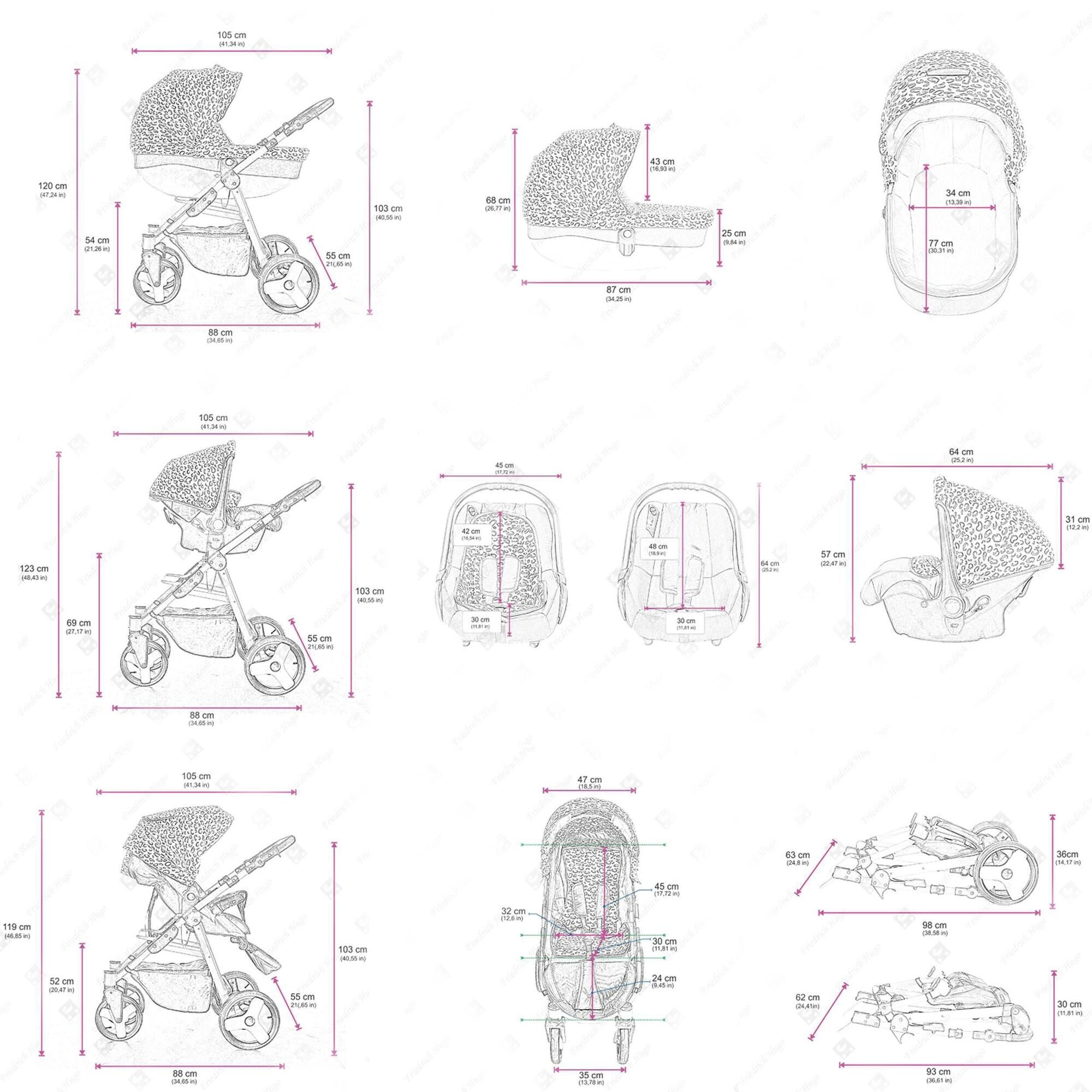 Friedrich Hugo Simpligo 4 in 1 Kinderwagen Komplettset ISOFIX Basis Luftreifen, Schlamm (Kunstleder)