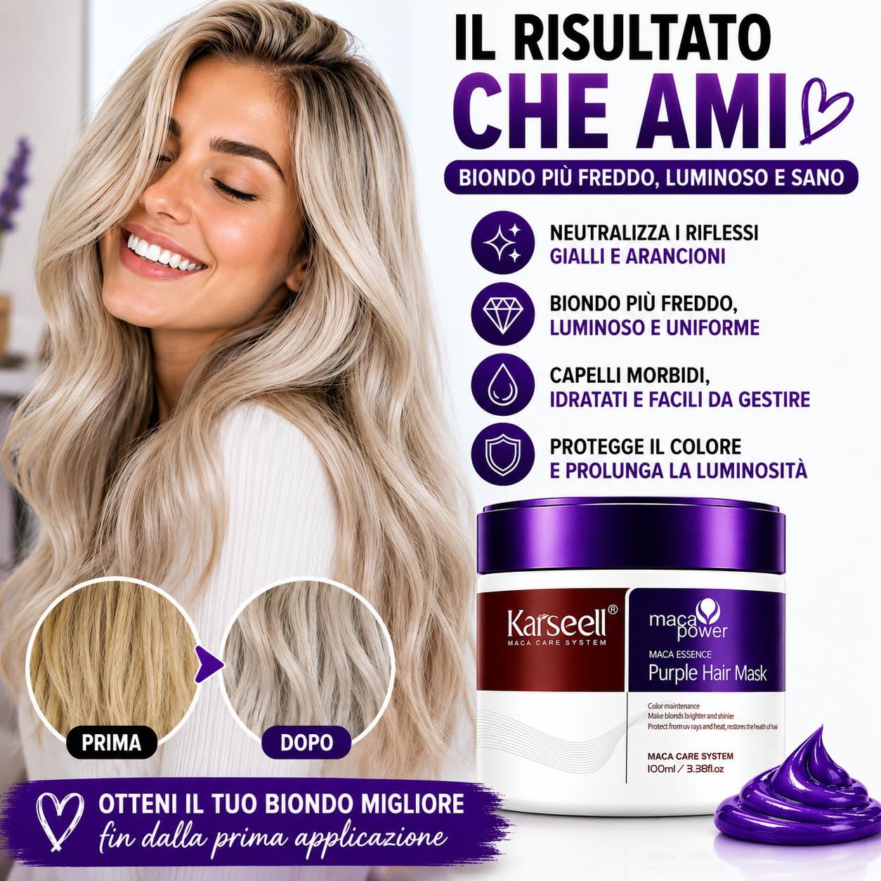 KARSEELL Violette Anti-Gelbstich-Haarmaske für Blondes und Graues Haar