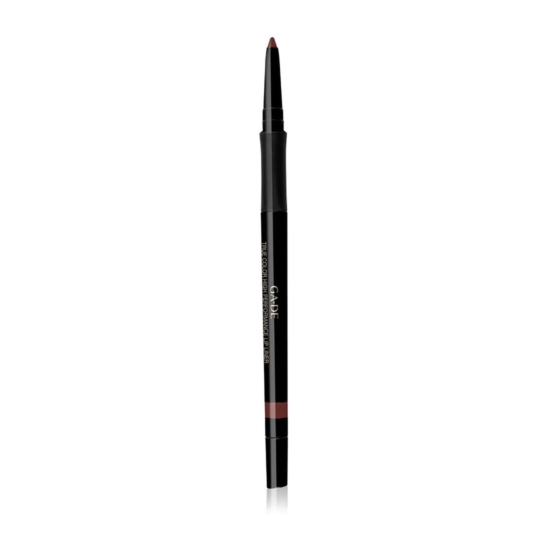 Schwarzer Lipliner mit brauner Spitze. Auf dem Stift steht "GA-DE".
