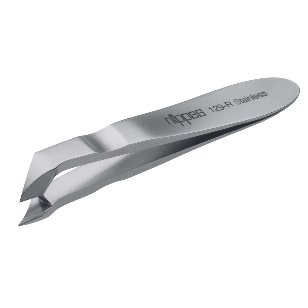 Nagelhautpinzette aus Edelstahl. Mit dem Schriftzug "nippes 129-R Stainless".