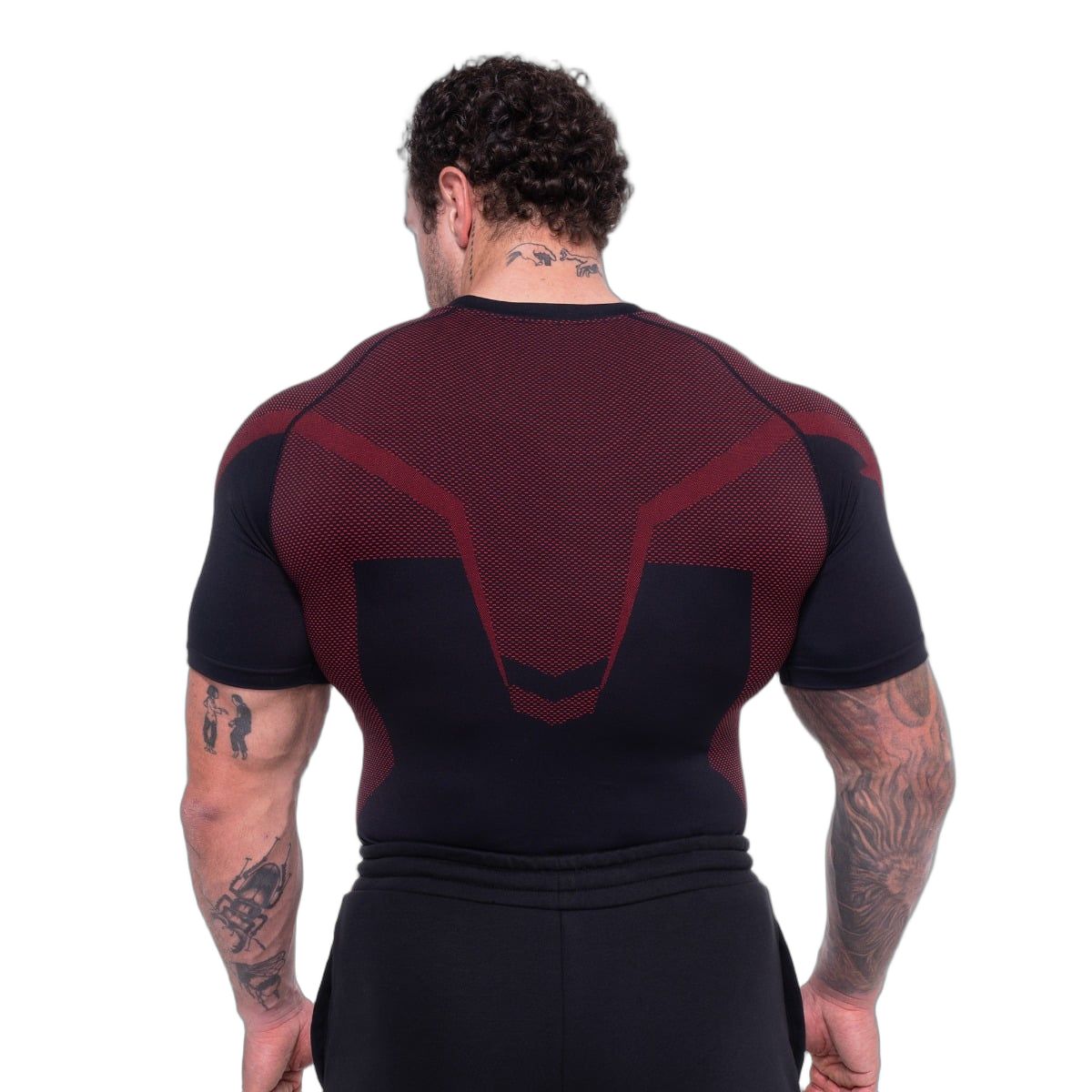 GymBeam OG1 Nahtloses T-Shirt Herren Slim Schwarz/Rot Kurzarm