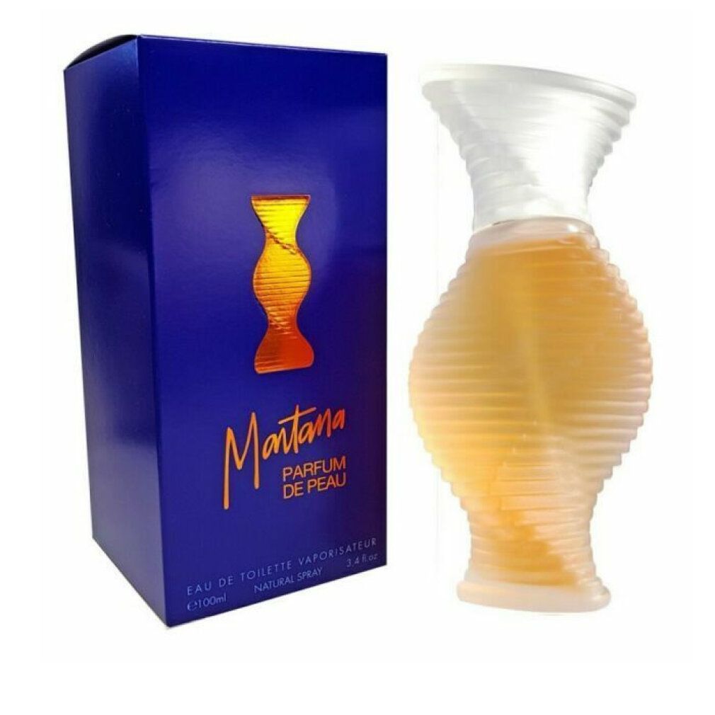 Blaue Schachtel mit orangefarbenem Logo und Schriftzug. Daneben eine parfümflasche mit weißem Verschluss.