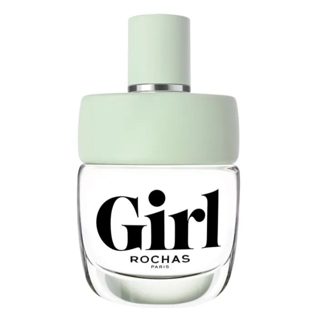 Glasflakon mit hellgrünem Verschluss. Aufschrift "Girl" und "Rochas".