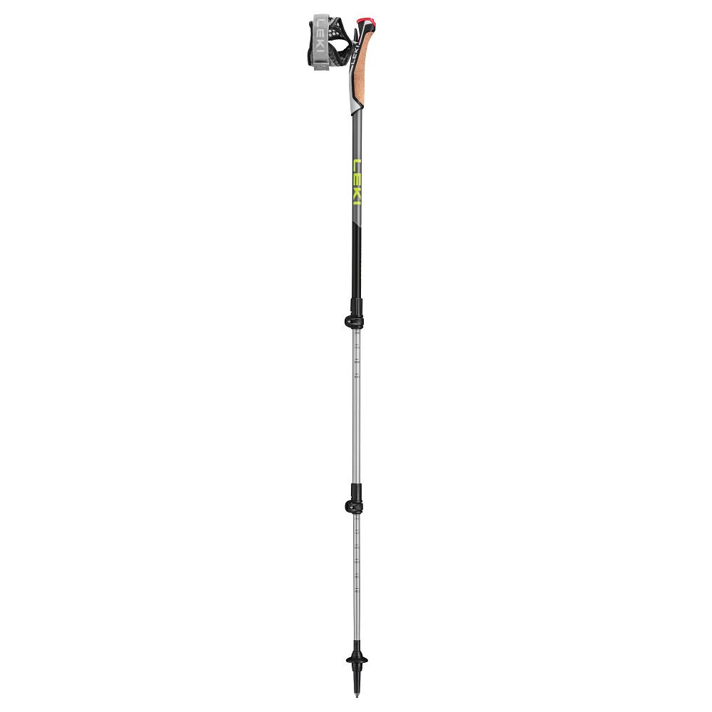 Nordic Walking Stock. Teleskopisch, schwarz-silber, mit Griff, Handschlaufe und Spitze. Marke Leki.