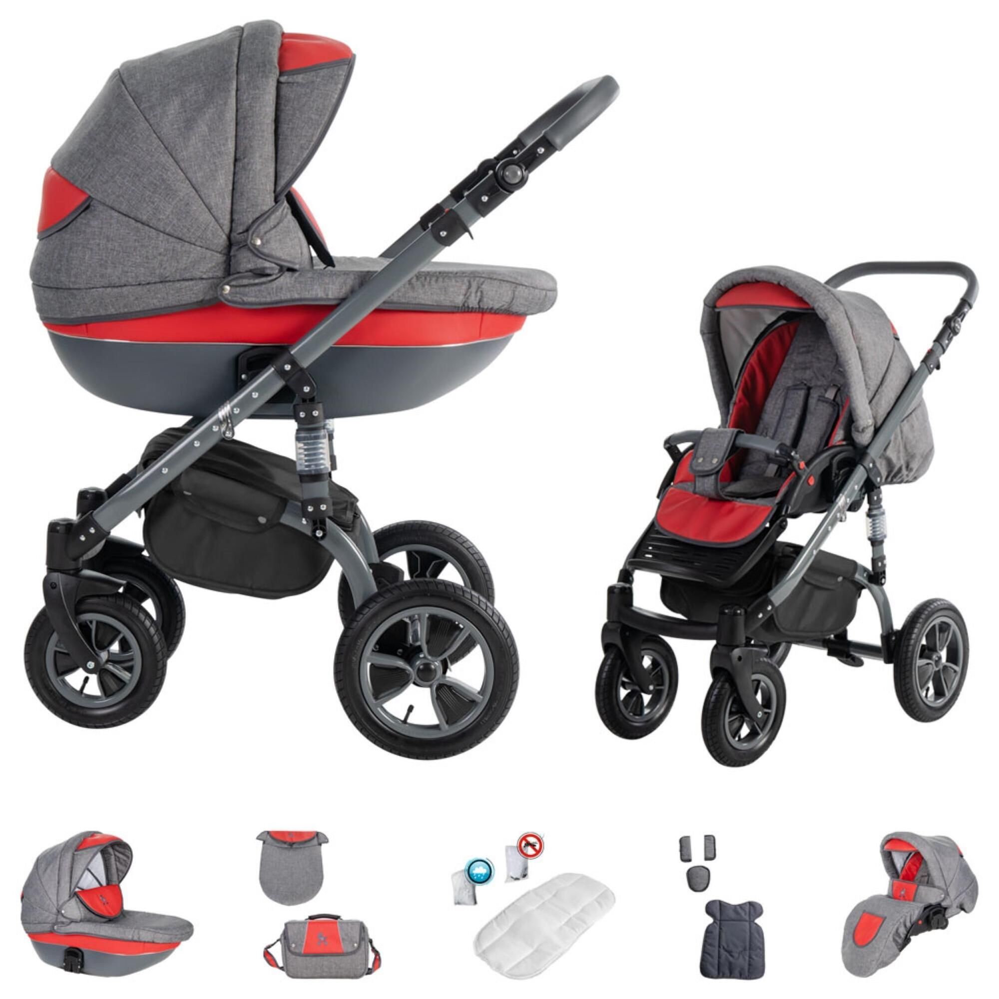 Friedrich Hugo Greyline 2 in 1 Kinderwagen, Red