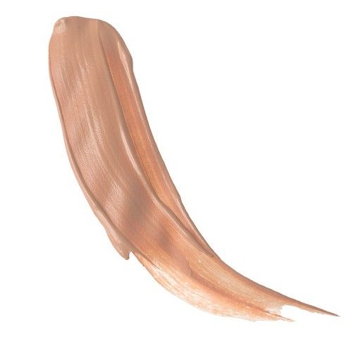 Heller, cremefarbener Concealer-Strich auf weißem Hintergrund. Textur sichtbar.
