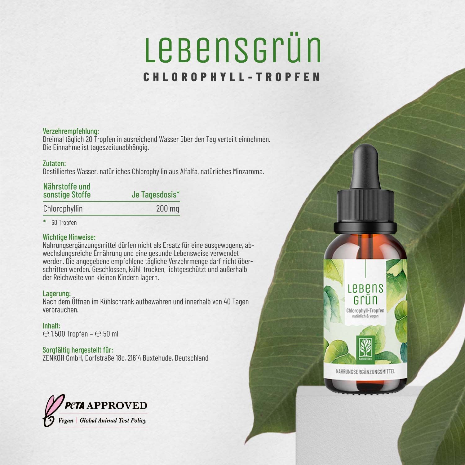 Chlorophyll Tropfen hochdosiert - Lebensgrün - NATURTREU®