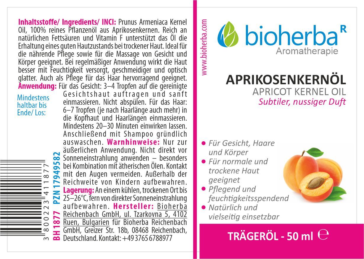 Bioherba Aprikosenkernöl Apricot Kernel Oil Subtiler  Nussiger Duft