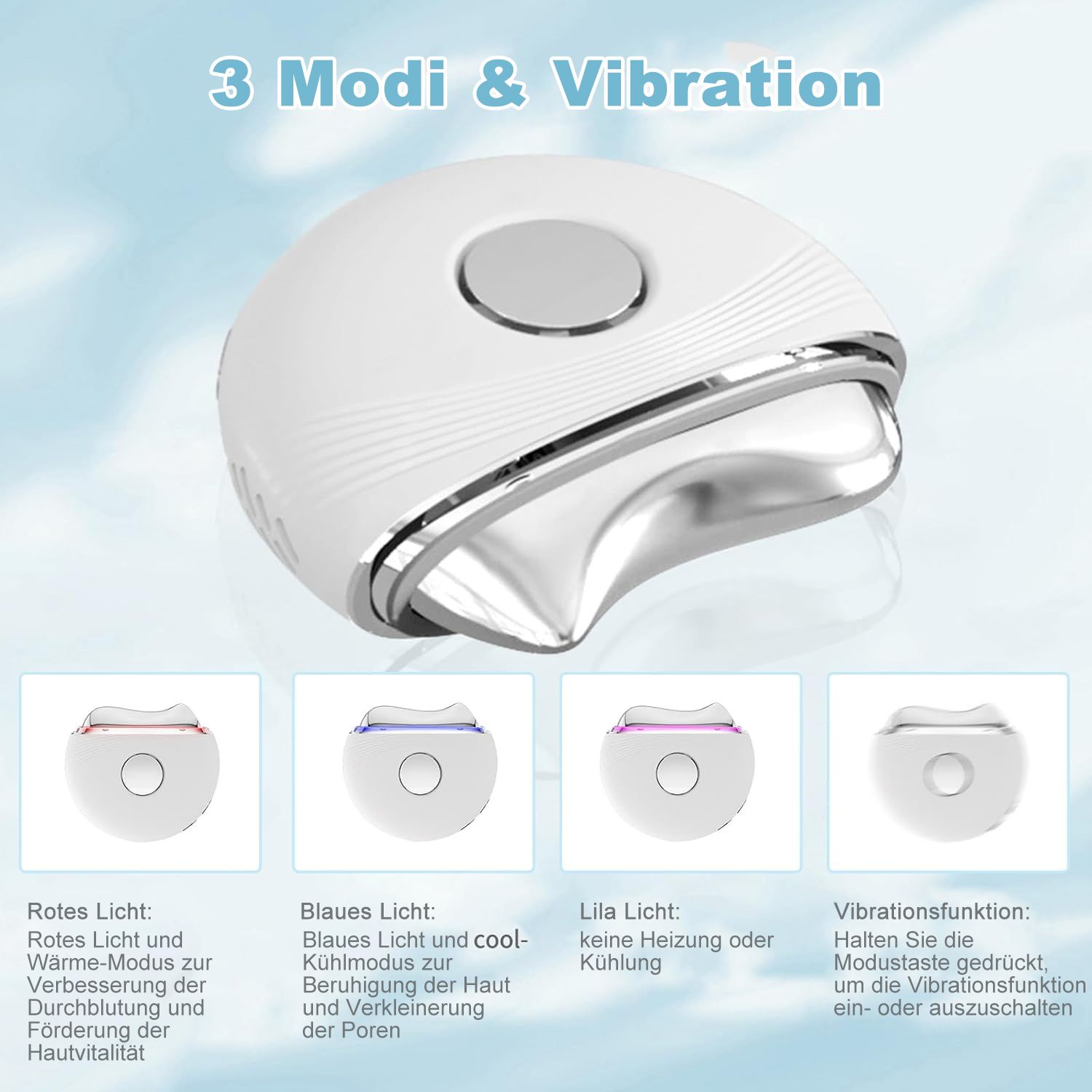 COOL-i EMS Gua Sha, LED (Rot/Blau/Violett), 3 Vibrationsmodi, LCD für kosmetische Gesichtspflege