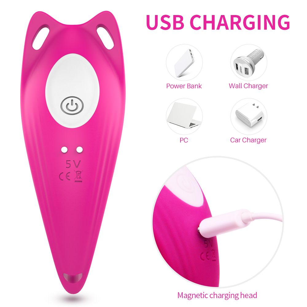 Pinkfarbener Vibrator mit USB-Ladeanschluss. Stromversorgung: Powerbank, Wandladegerät, PC, Autoladegerät.