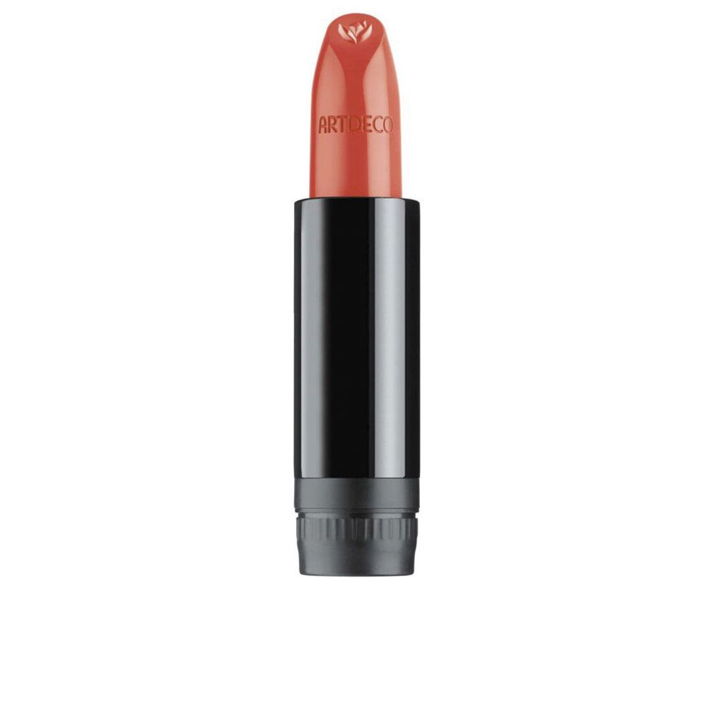 Artdeco Green Couture Lippenstift-Nachfüller. Schwarze Hülse, rosafarbener Lippenstift. Marke sichtbar.
