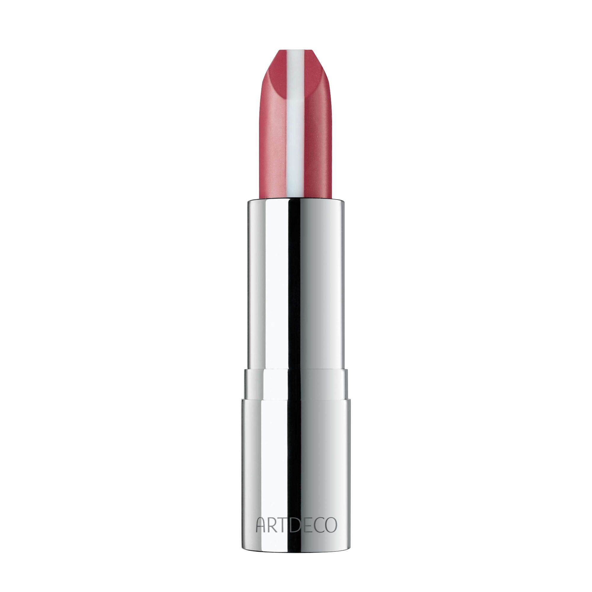 Lippenstift mit silberner Hülse. Der Lippenstift hat eine rosa Farbe mit einem weißen Streifen in der Mitte. Marke: Artdeco.