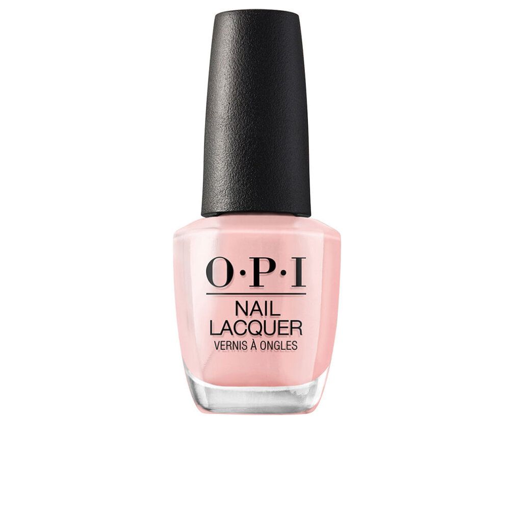 Rosa Nagellackflasche mit schwarzem Deckel. O.P.I. Nail Lacquer.