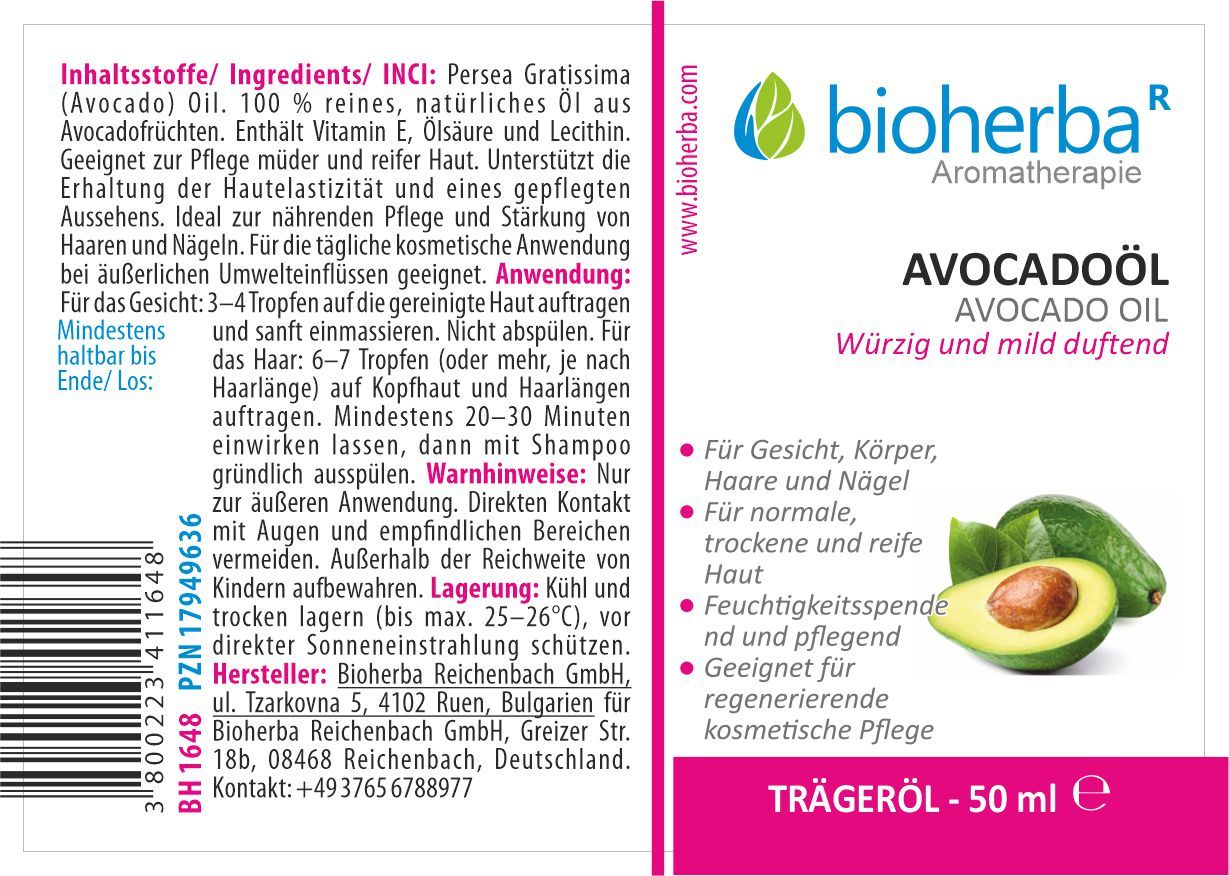 Bioherba Avocadoöl Avocado Oil Würzig und Mild Duftend
