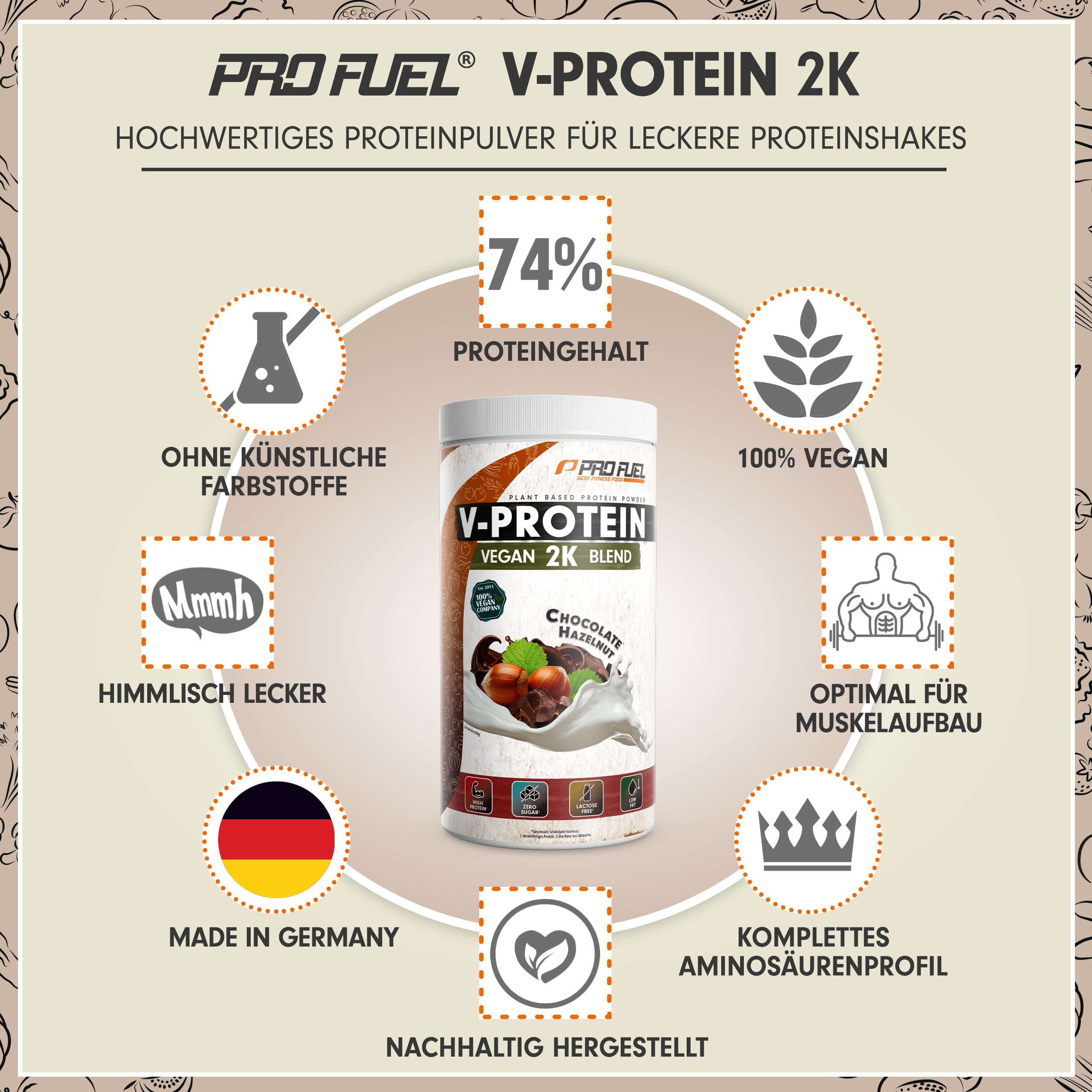 ProFuel - V-Protein 2K (Erbsen- & Reisprotein) 1000 g Pulver