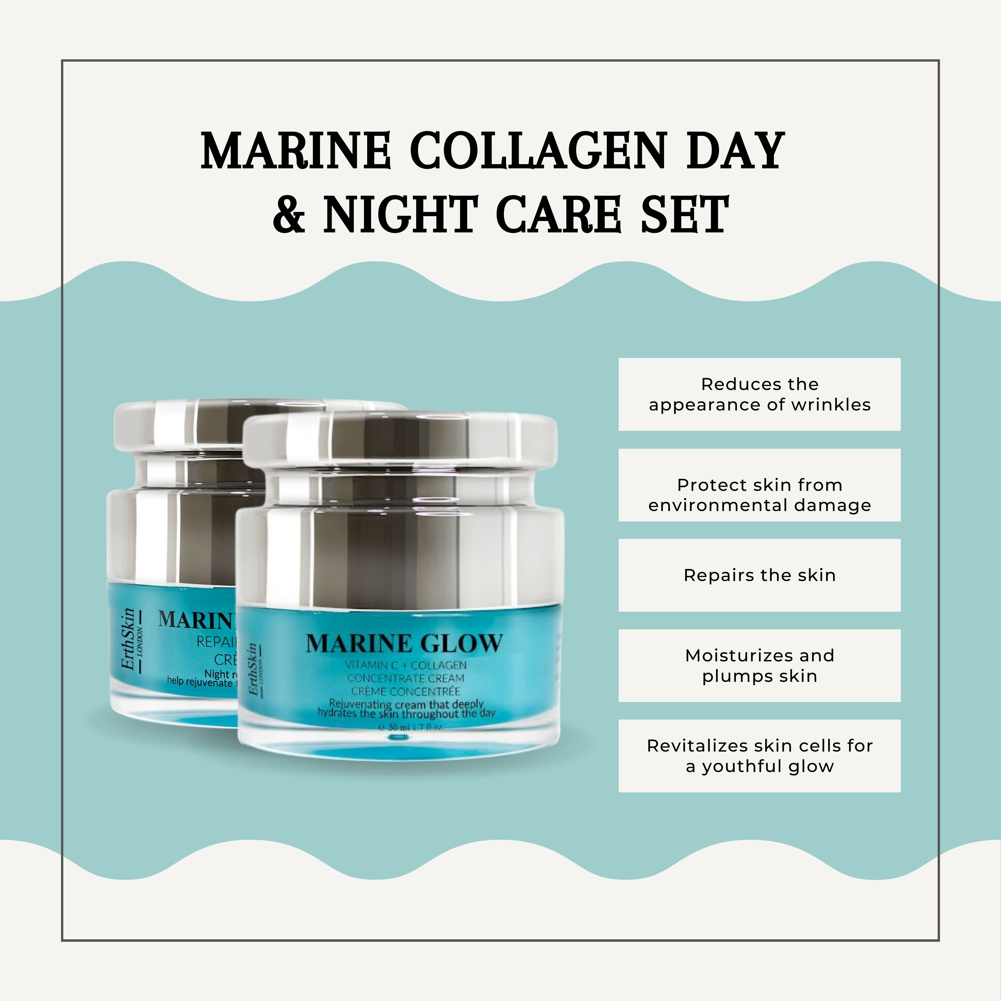 ErthSkin London Marine Glow + Vitamin C-Konzentratcreme   Meereskollagen-Nachtcreme set