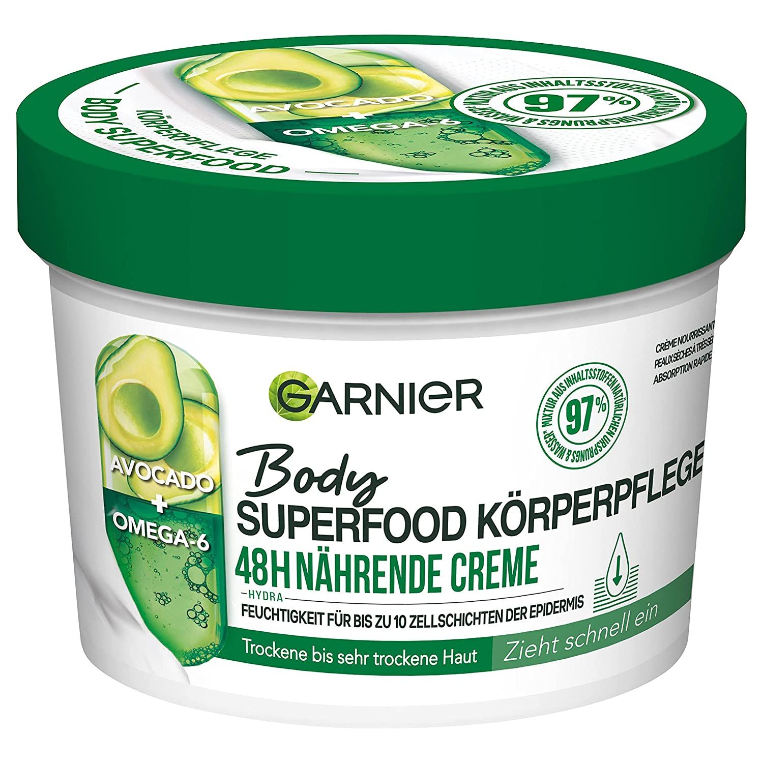 Garnier Nährende Körperpflege für trockene Haut, Body Butter mit Avocado und Omega 6