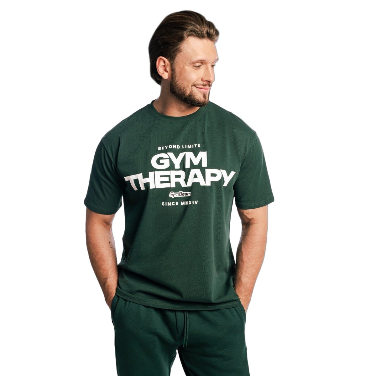 GymBeam T-Shirt Herren Gym Therapy oversized mit Kurzarm in Waldgrün