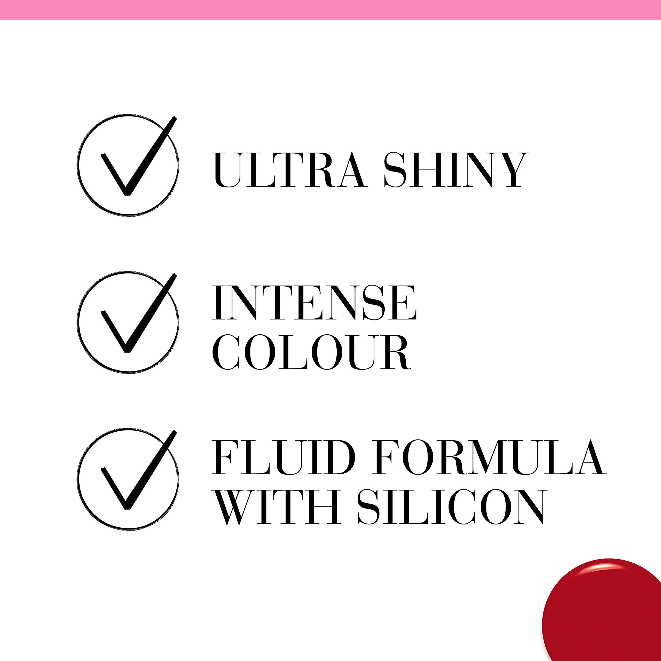 Text mit 'Ultra Shiny', 'Intense Colour' und 'Fluid Formula with Silicon'.