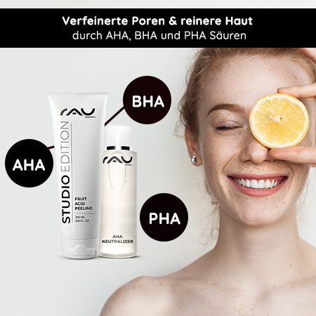 RAU Cosmetics Fruit Acid AHA, 2% BHA, PHA Fruchtsäurepeeling inkl. Neutralizer gegen Mitesser, Akne