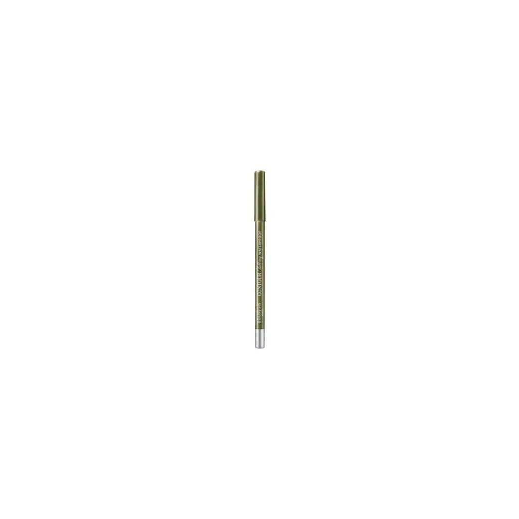Eyeliner in Kaki-Gold. Stift mit silberner Spitze und goldfarbener Kappe. Aufschrift auf dem Stift.