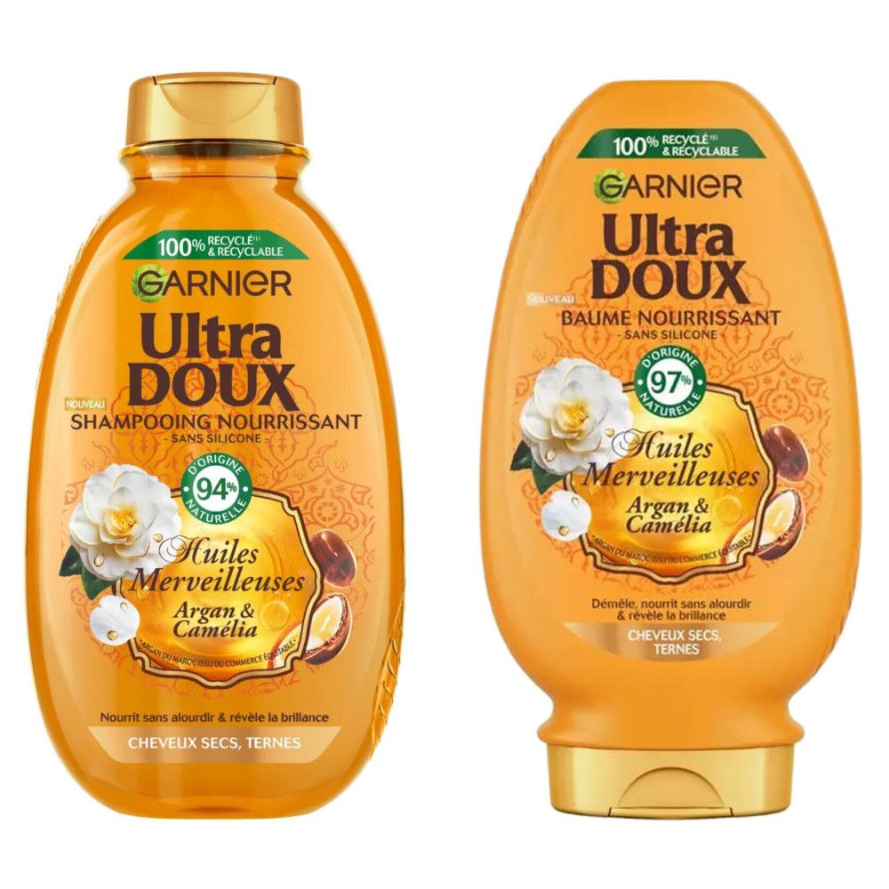 Garnier - Set aus Ultra Sanftem Nährshampoo und Balsam - Wundervolle Argan- und Kamelienöle