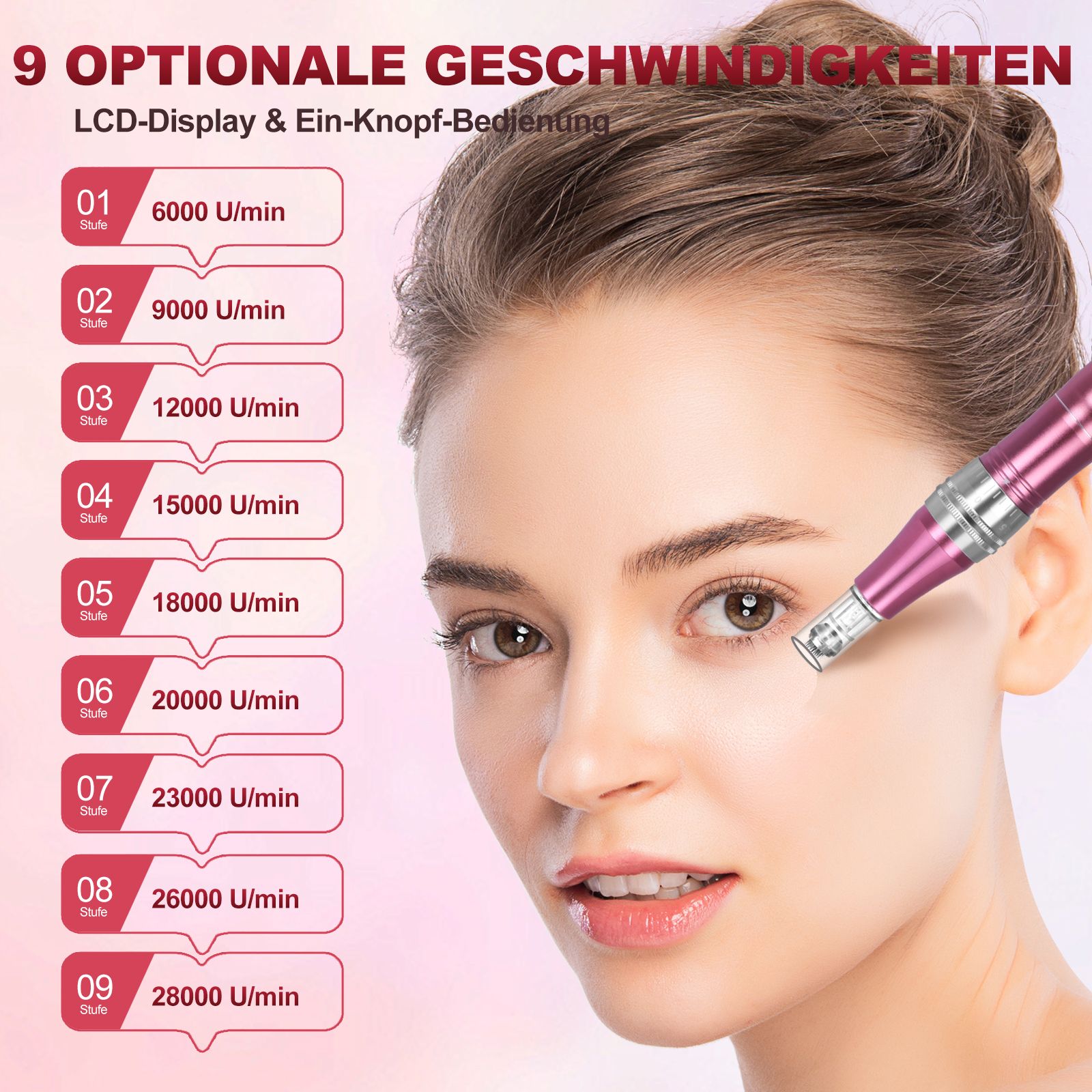 COOL-i Derma Pen mit 7 LED Farben, Mikroneedling Gerät mit 9 Stufen, LCD & 12 Patronen,V2