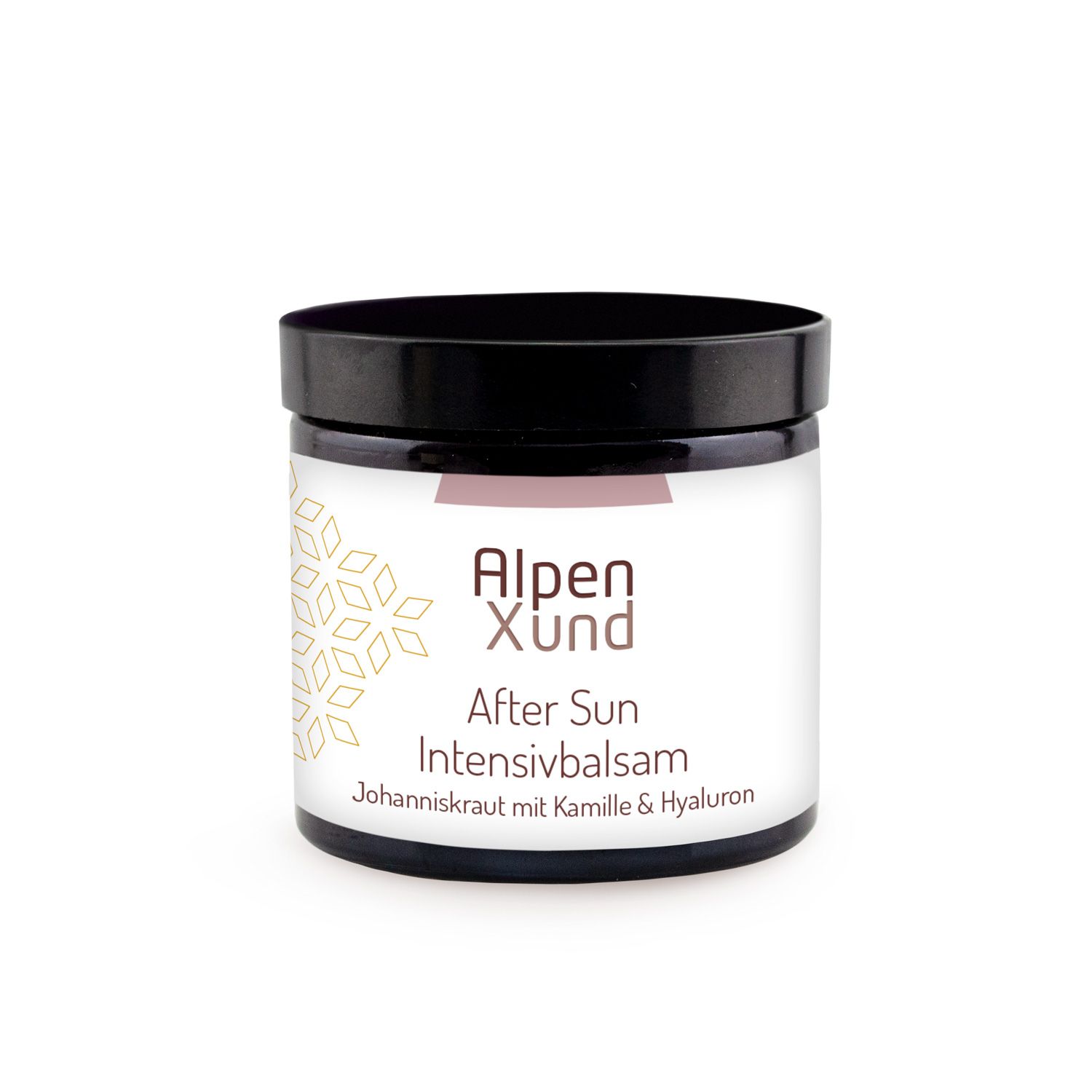 AlpenXund After Sun Intensivbalsam Dose mit schwarzem Deckel. Produktname und Inhaltsstoffe auf dem Etikett.