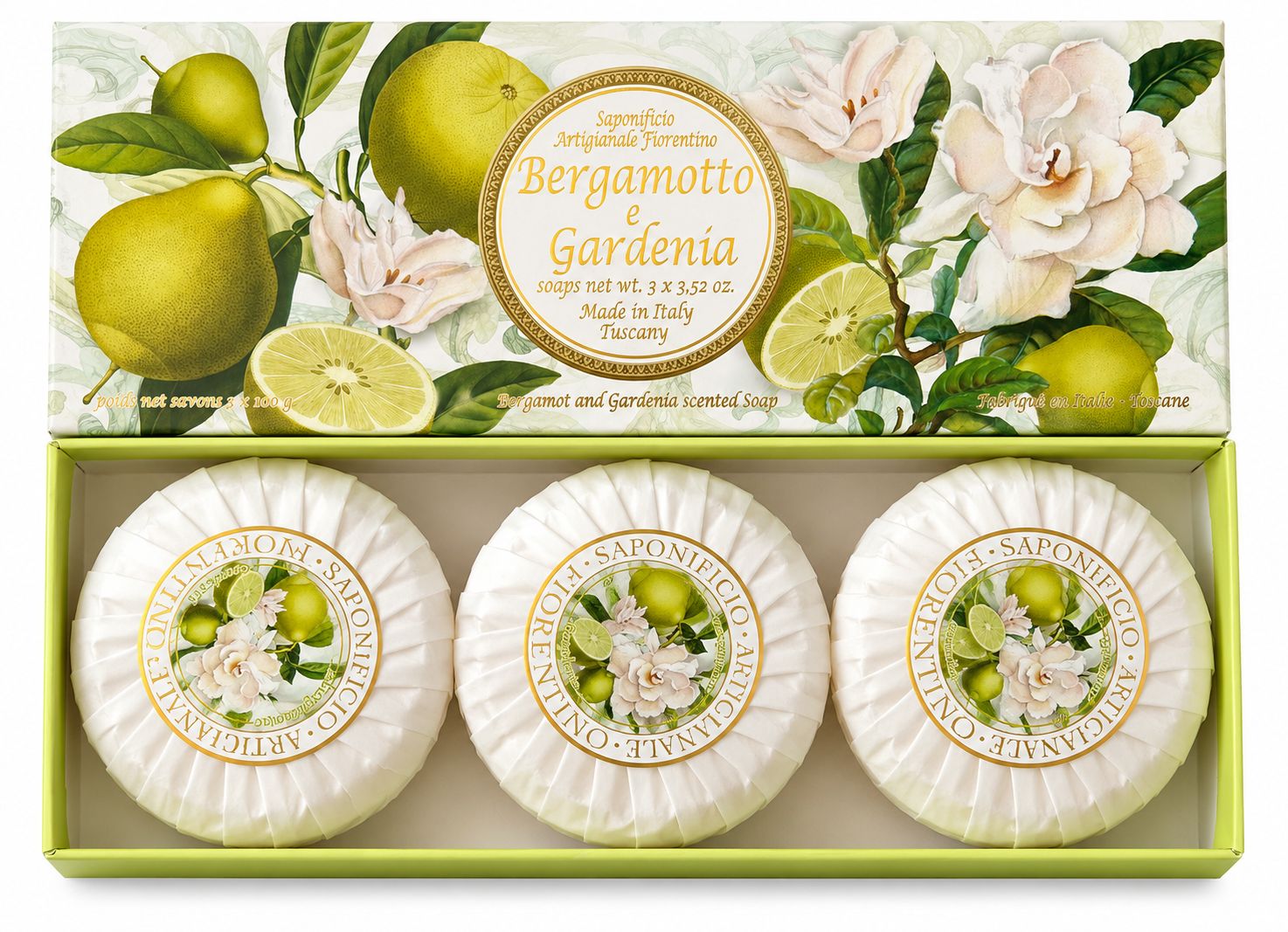 Saponificio Artigianale Fiorentino Seifen Geschenkset Bergamotte & Gardenie 300 g