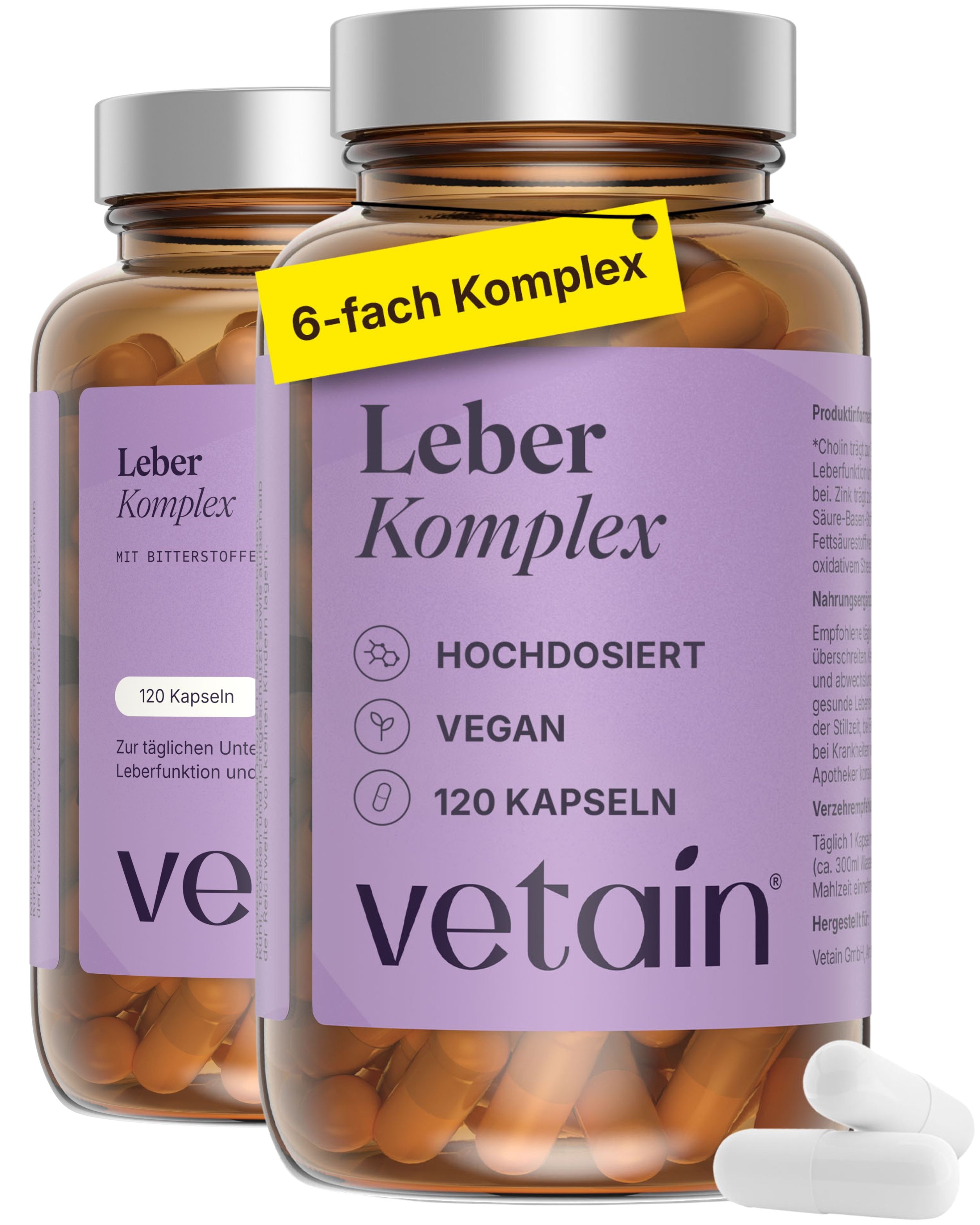 Vetain Leber Komplex hochdosiert - 6 fach Leberkur mit Mariendistel, Cholin, Artischock Testsieger 240 St Kapseln
