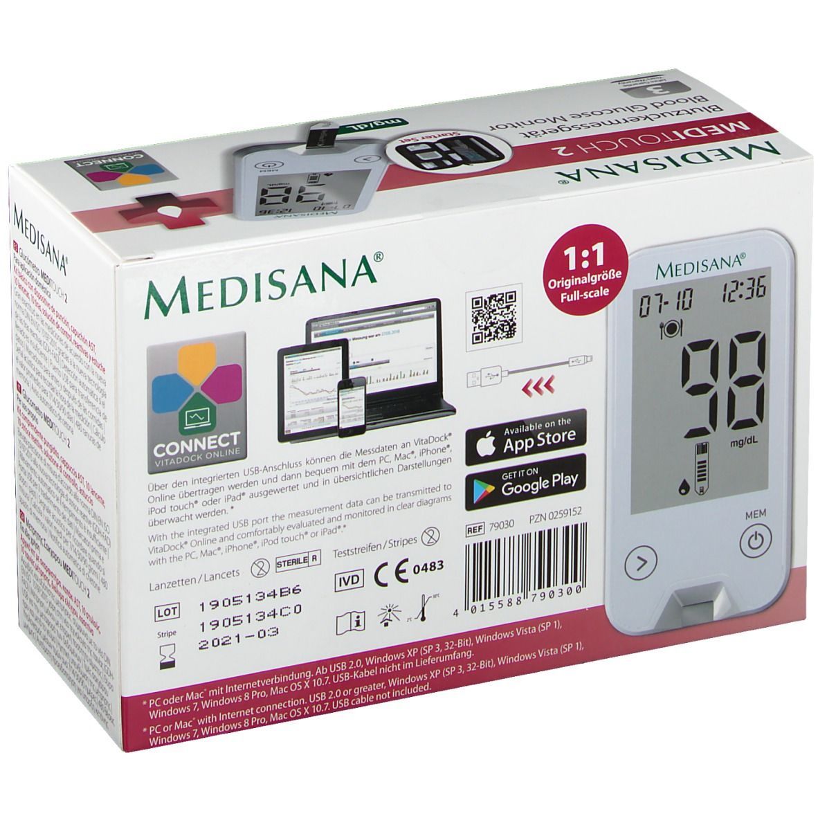 medisana MediTouch 2 Blutzuckermessgerät mg/dL