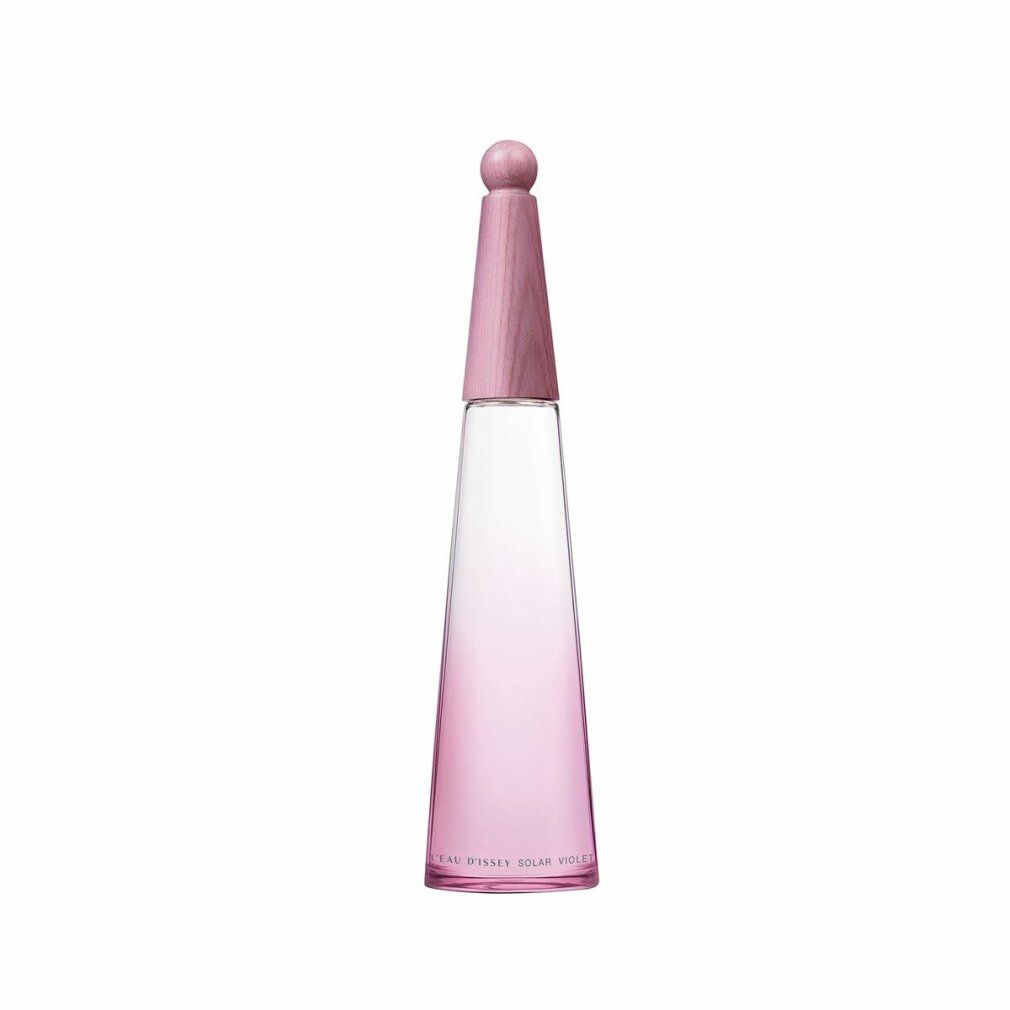 Issey Miyake L'Eau d'Issey Solar Violet Flakon. Rosa Farbverlauf, Holzdeckel. Aufschrift am Boden.