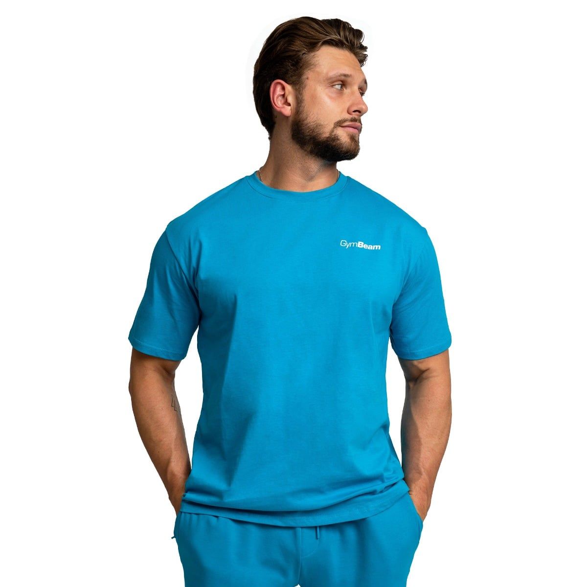GymBeam T-Shirt Herren oversized Kurzarm aus Baumwolle in Aquamarin 1 St