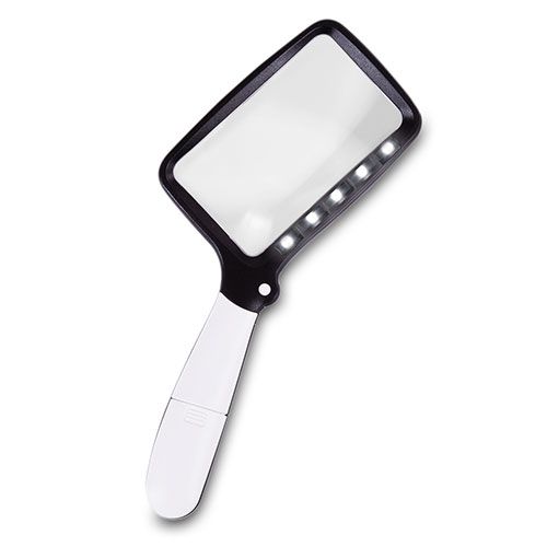 aktivshop Hand- und Leselupe mit Licht, 5 ultrahelle LEDs, 3-Fach Vergrößerung, 2 Dimmstufen