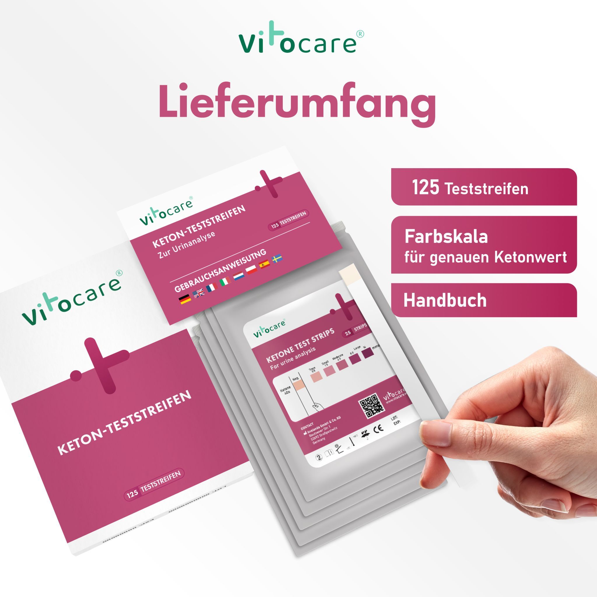Vitocare Keton & Keto Teststreifen | Ketose Selbsttest | Großpackung