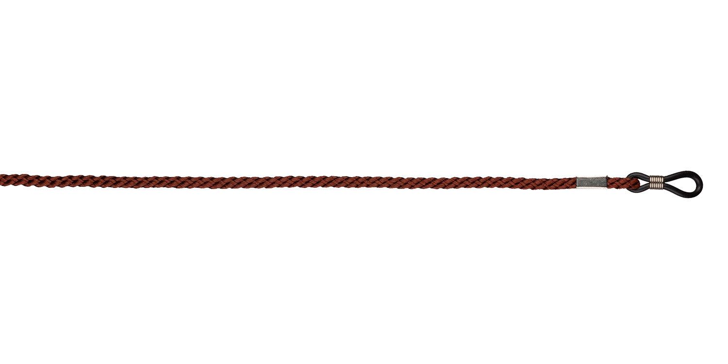 Braunes Brillenband, geflochten, mit Metallenden und Schlaufe.