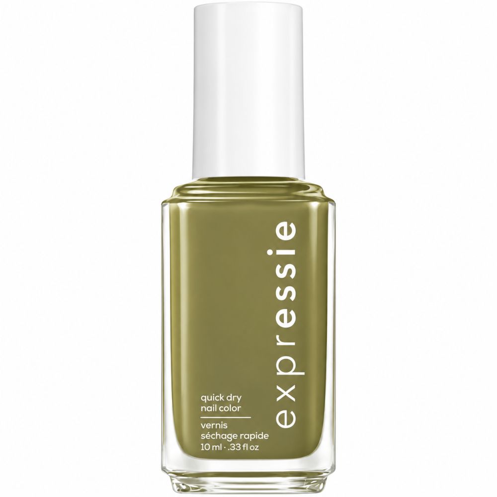 Expressie Nagellackflasche in Olivgrün, "quick dry nail color" Aufschrift.