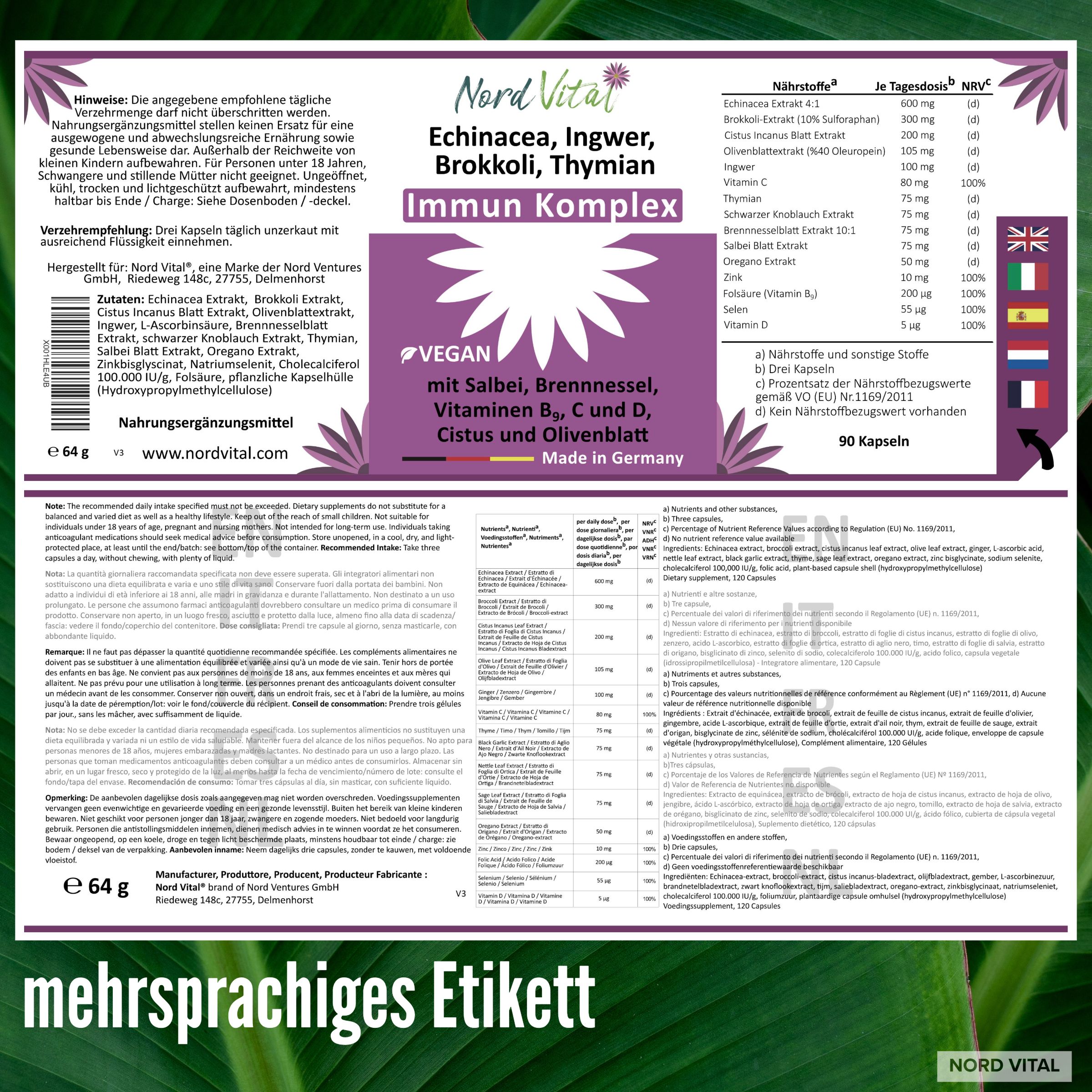 Nord Vital Immun-Komplex mit Echinacea, Brokkoli, Ingwer, Salbei uvm