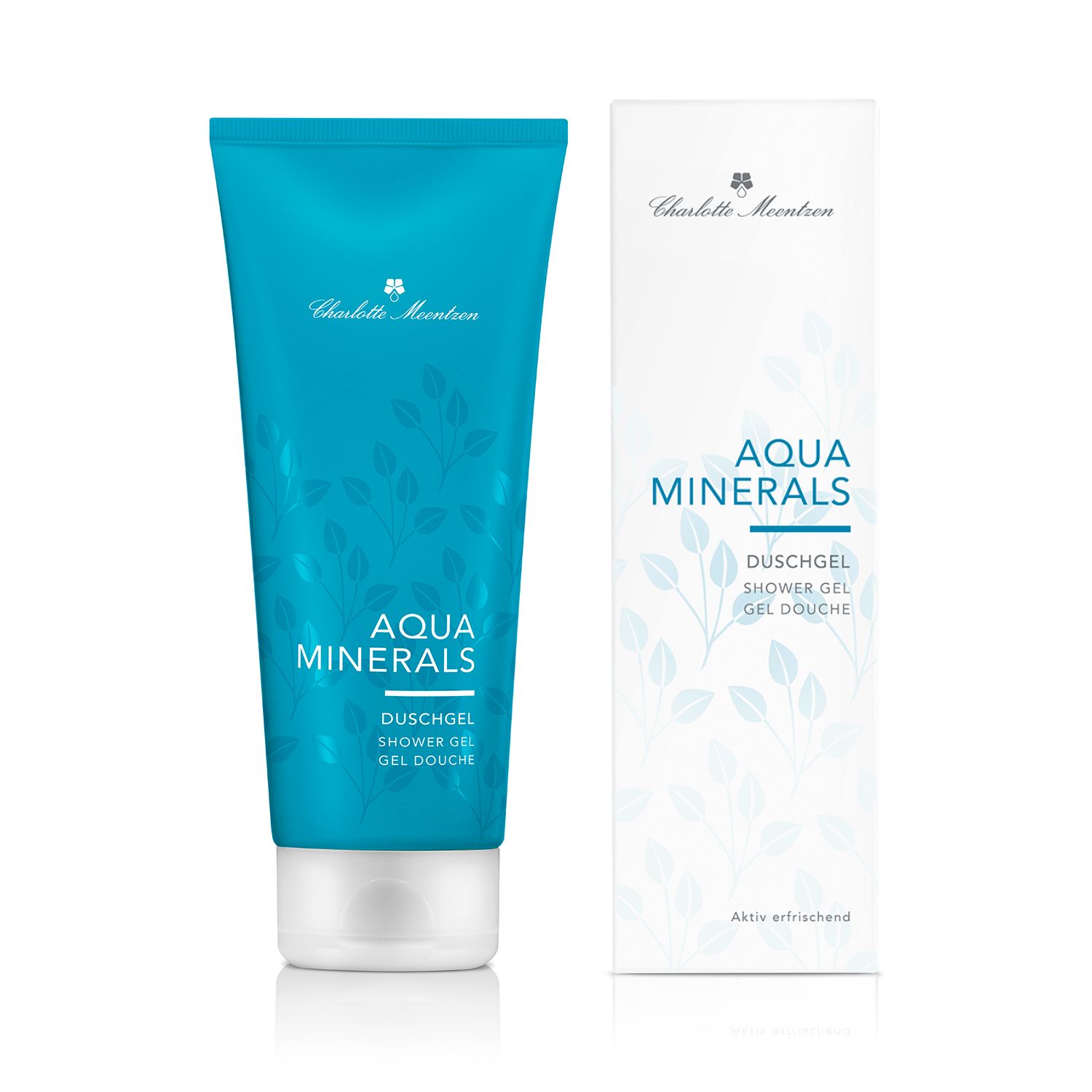 Charlotte Meentzen Aqua Minerals Duschgel in türkiser Tube und Verpackung.