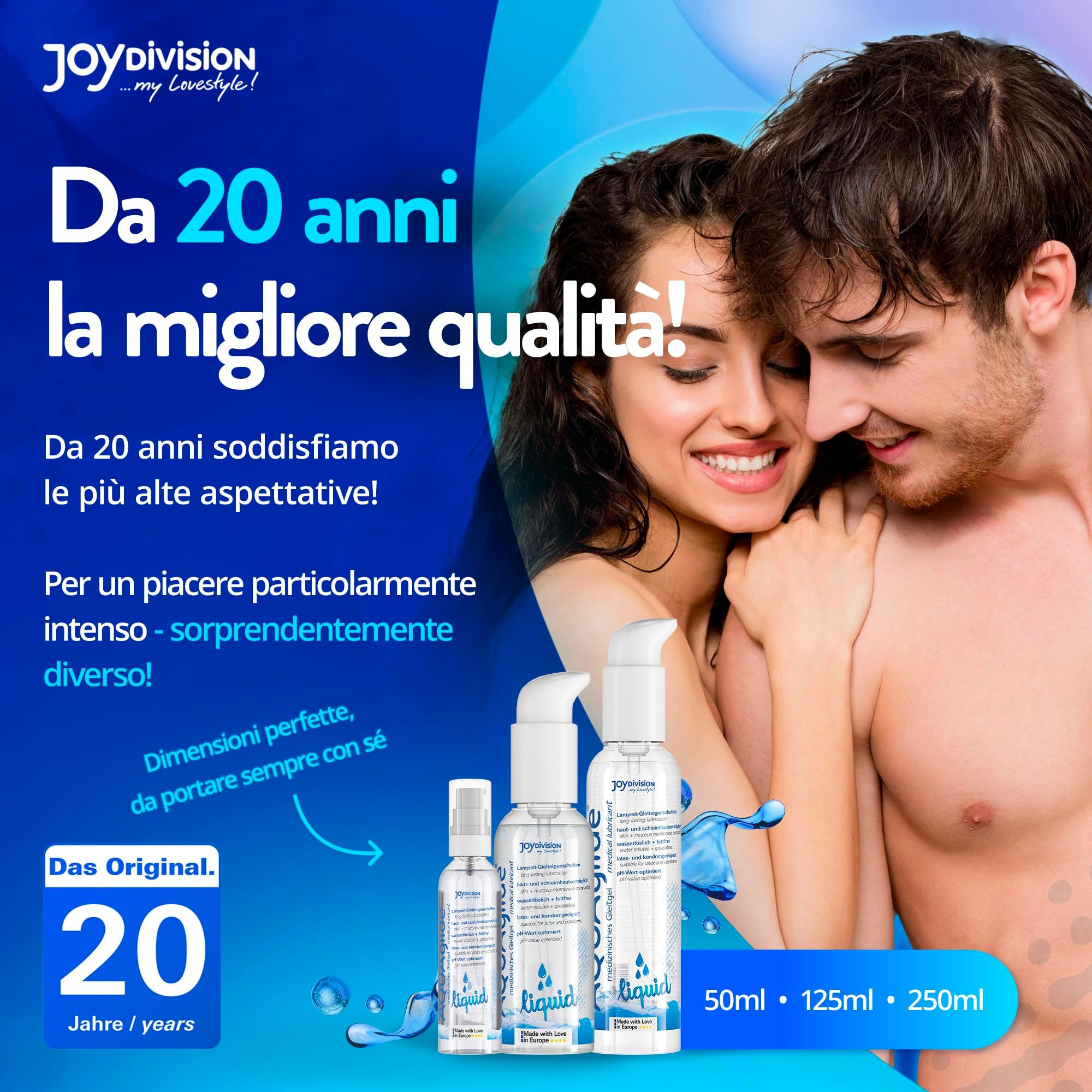 Joydivision AQUA GLIDE Liquid Gleitmittel, 50ml, 125ml, 250ml Flaschen.