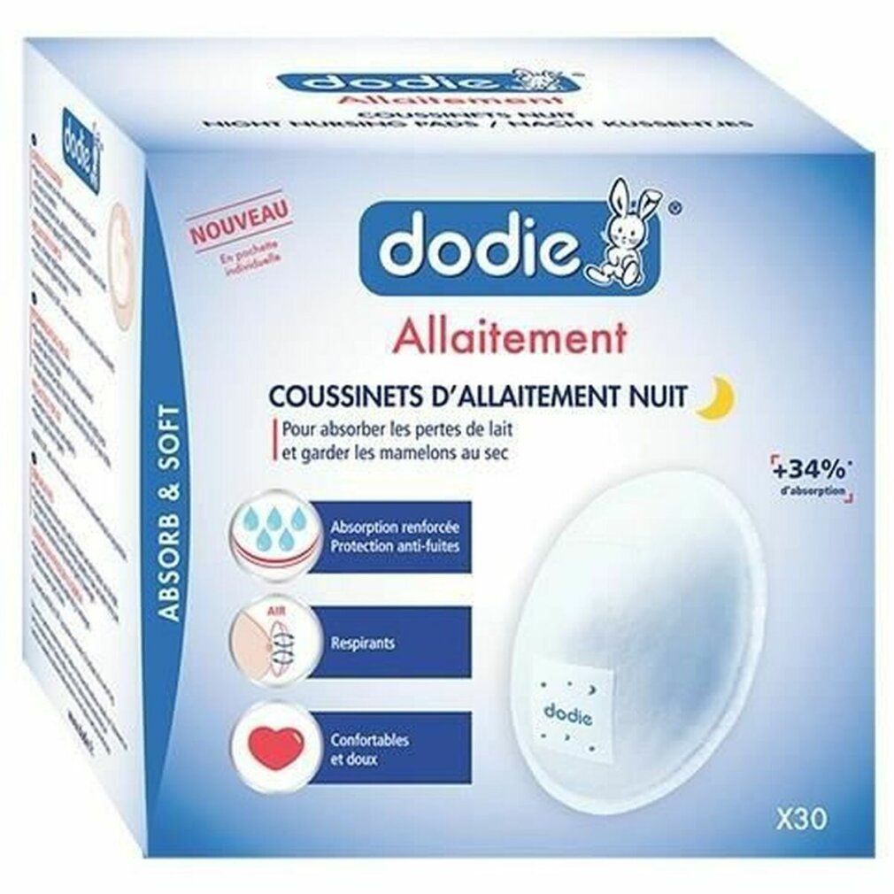 Dodie® Stilleinlagen. Runde, weiße Einlage mit Dodie-Logo. Einzelverpackt.