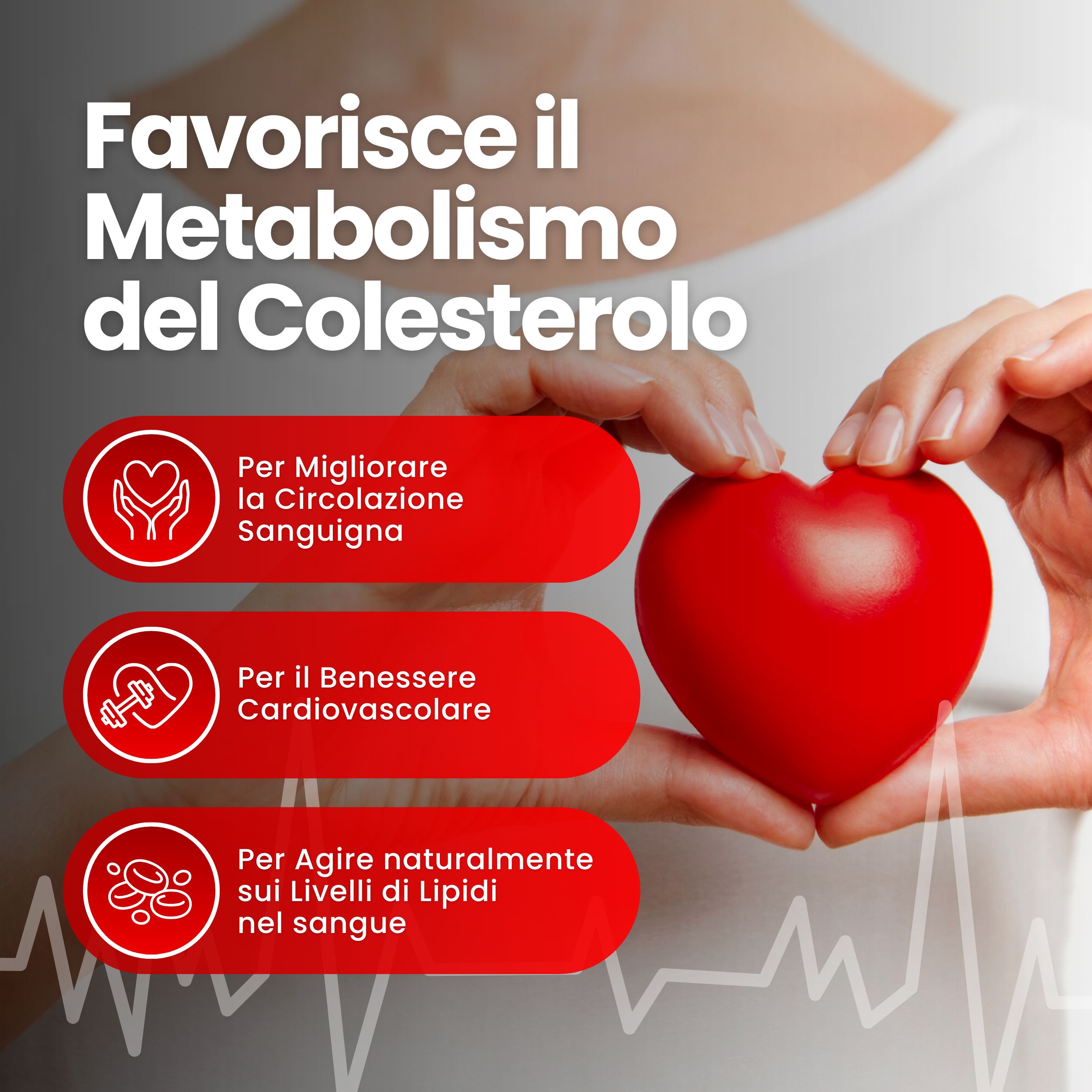 Vitastrong Colesterolo, compresse. Flacone nero, etichetta rossa. Contiene 90 compresse. Ingredienti: Monacolina, Caigua, Coenzima Q10, Cromo.