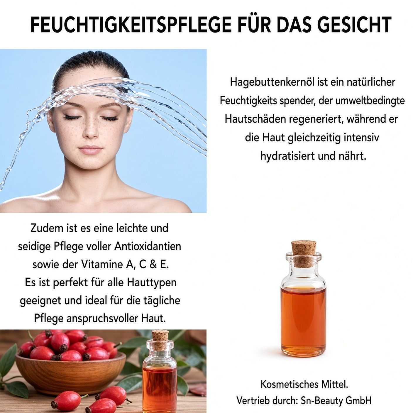Aliver Rosehip Oil, 100% reines Hagebuttenöl für Haut und Haare