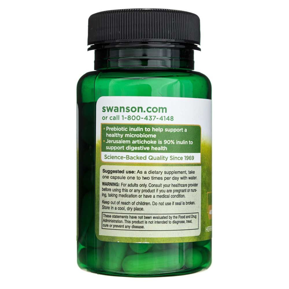 Rückseite der Kapselverpackung mit Informationen zu Swanson.com, Vorteilen und Anwendungshinweisen.