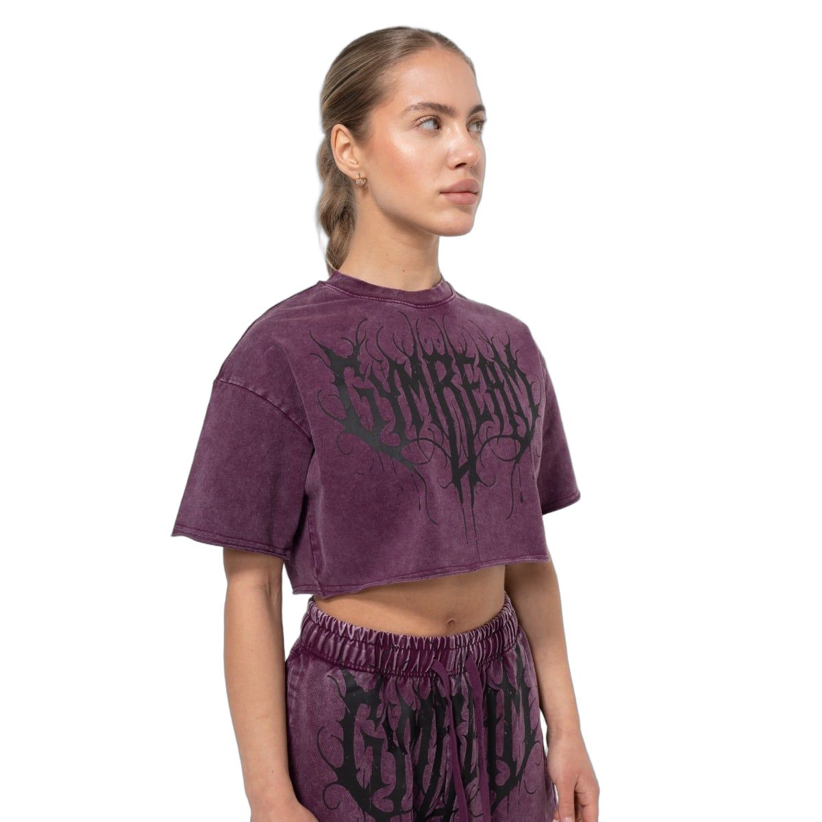 GymBeam T-Shirt Damen Cropped Oversized mit Rundhalsausschnitt Raisin