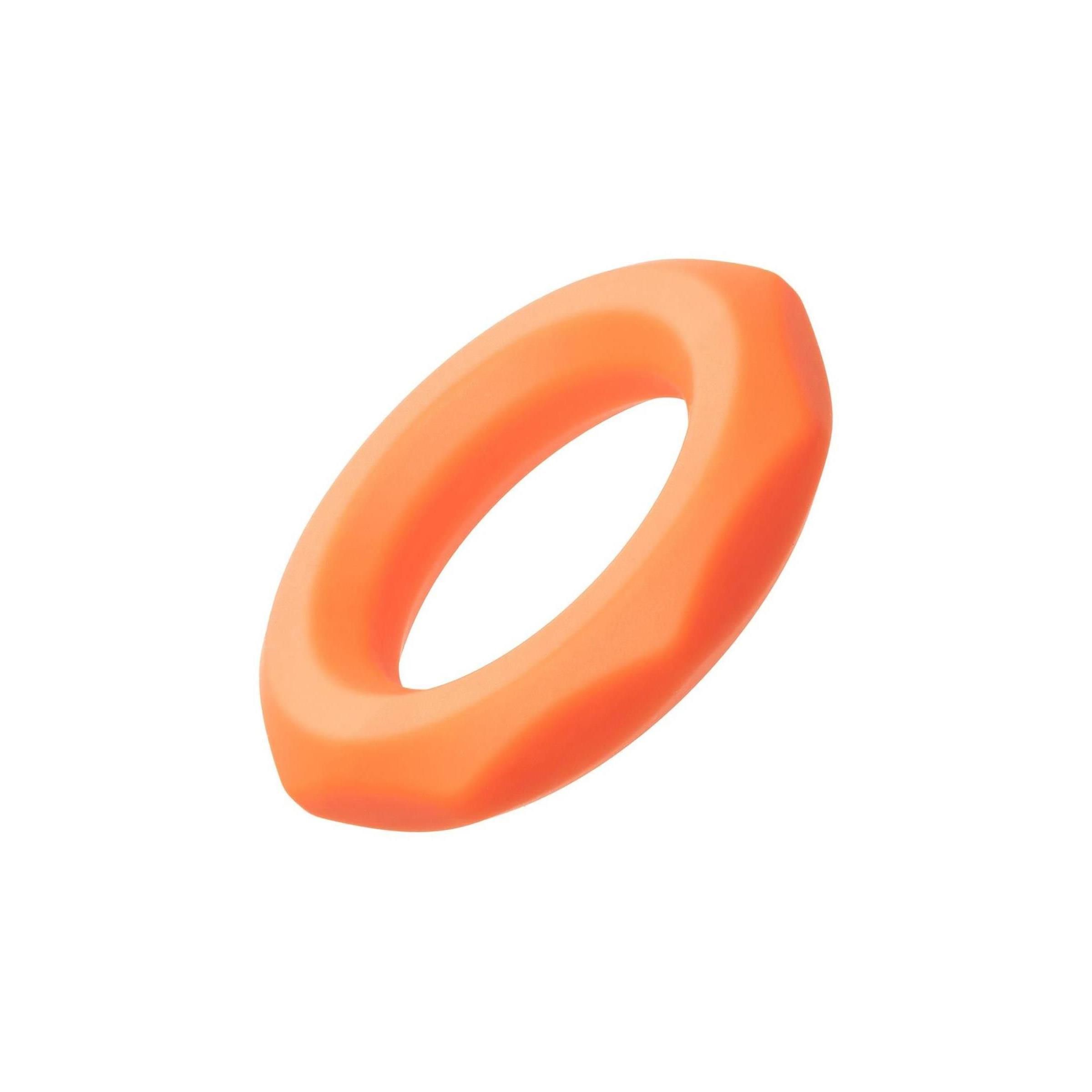 Oranger Ring mit sechseckigem Design. Aus Silikon.